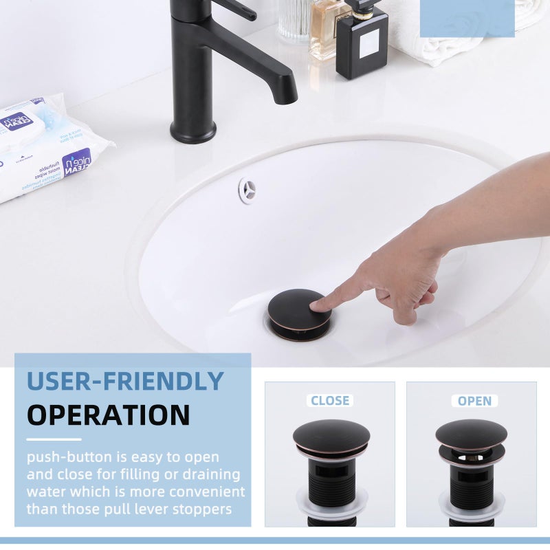 Angle Simple Bathroom Sink Drain with Overflow, Brass Pop Up Sink Stopper for Sink with 1.61 to 2 Inches Drain Hole, Oil-Rubbed Bronze - Image 4